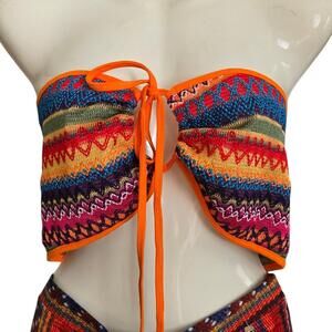 Shein Women's Colorful‎ Strapless Bandeau Bikini Top with Tie Front